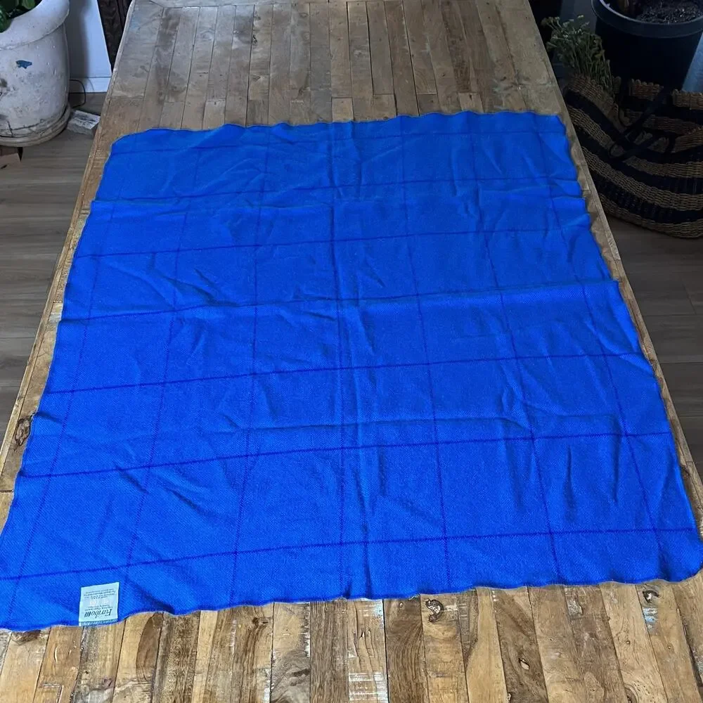 Faribo Small Wool Blanket Blue Windowpane Pattern 45x38